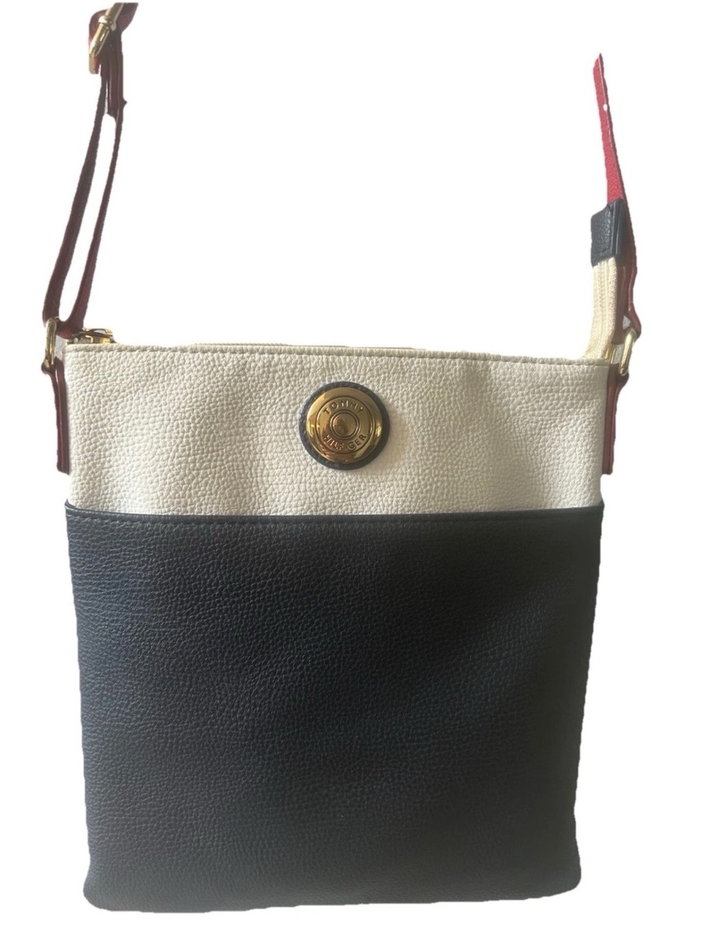 Tommy Hilfiger Colorblock Crossbody Bag Zip Closure Gold Hardware Red Blue White
